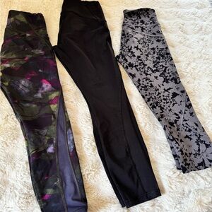 3 Lululemon Black and Floral Leggings